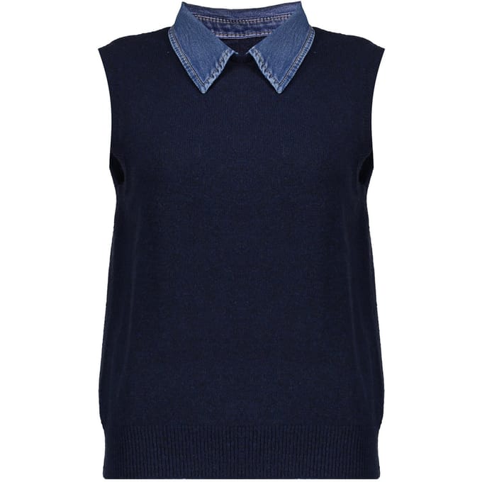 Geisha Spencer Navy + Denim Collar Größe: S | Strickpullover Outlet | Damen | Blau