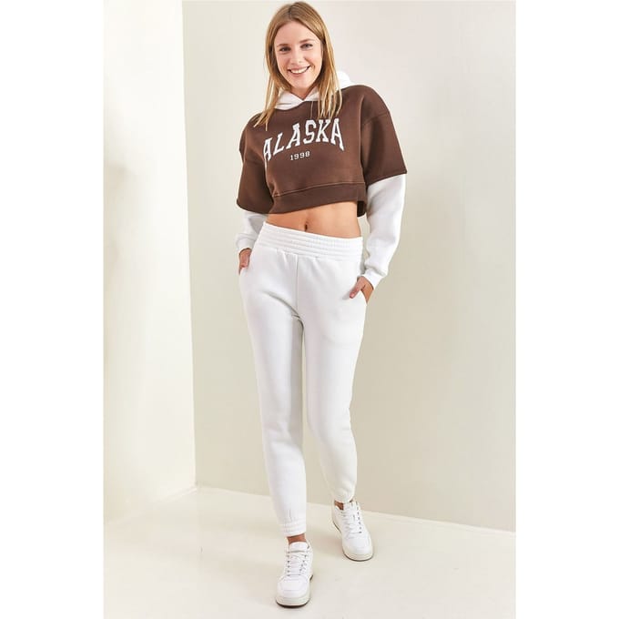 Hooded Crop Sweatshirt en Skinny Leg Trainingspak Set