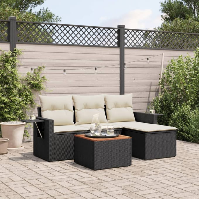 vidaXL - 5-delige - Loungeset - met - kussens - poly - rattan - zwart