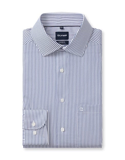 OLYMP Luxor comfort fit overhemd - popeline - marine blauw gestreept - Strijkvrij - Boordmaat: 47 (EU maat: 3XL)