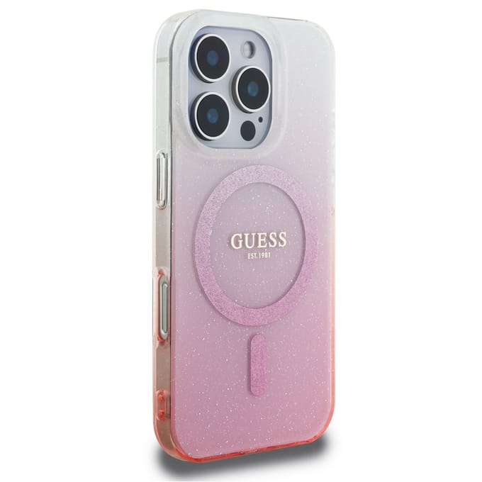 Guess geschikt voor MagSafe IML Glitter Gradient Case geschikt voor iPhone 16 Pro Max - Pink