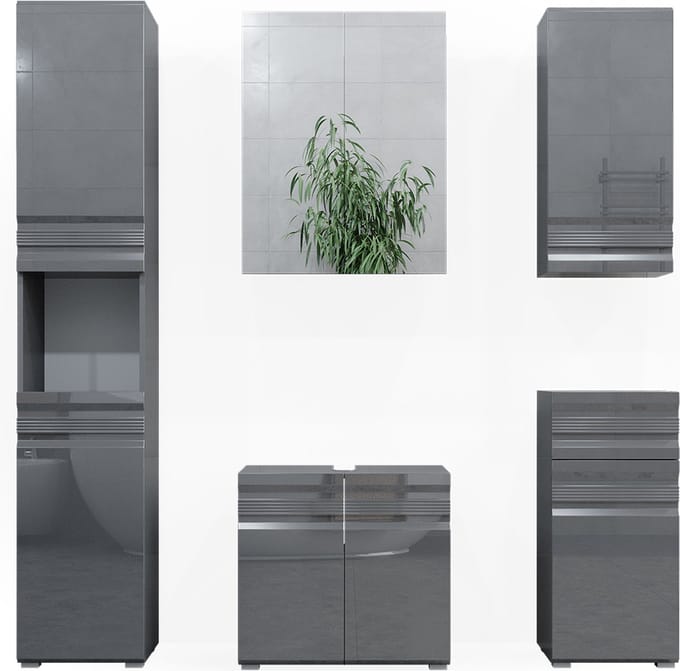 Vicco Badkamermeubel set Fredd, Antraciet Hoogglans, 5-delig