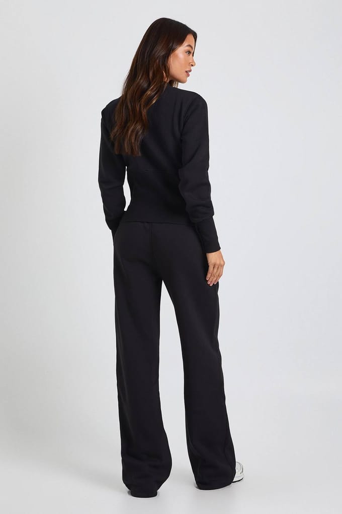 boohoo Dames Lang Diepe Zoom Drukknoop Bomber Sweatshirt Trainingspak | Zwart | Maat: Medium