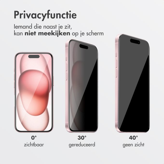 Accezz Screen Protector - Geschikt voor Apple iPhone 16 / 15 - Gehard Glas Privacy Screenprotector + Applicator