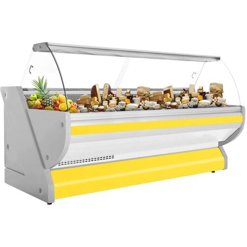 GGM Gastro Kühl-/ Fleischtheke - 3000mm - Gelb - mit Fleischlicht & beleuchteter Frontblende