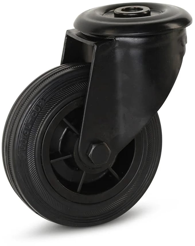 Zwart rubber zwenkwiel met centraal gat - 100mm - 75kg