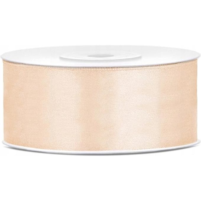 PartyDeco - Satijn lint cream/ivoor 25mm/rol 25m