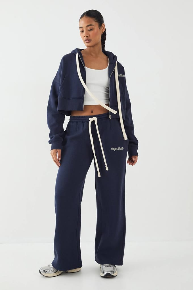 Dames DSGN Studio Contrast Trekkoord Rechte Pijp Jogger | Marineblauw | Maat: Medium