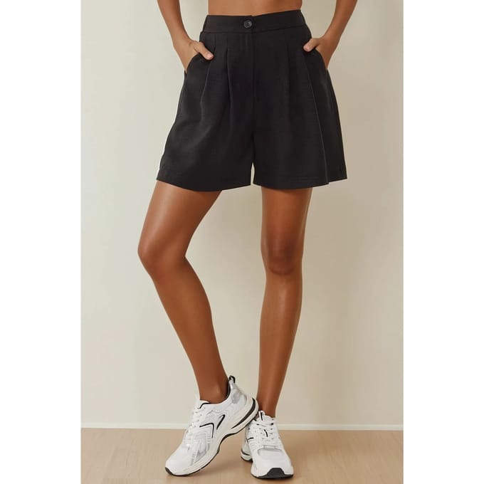 Hoge Taille Geplooide Lyocell Zachte Touch Shorts