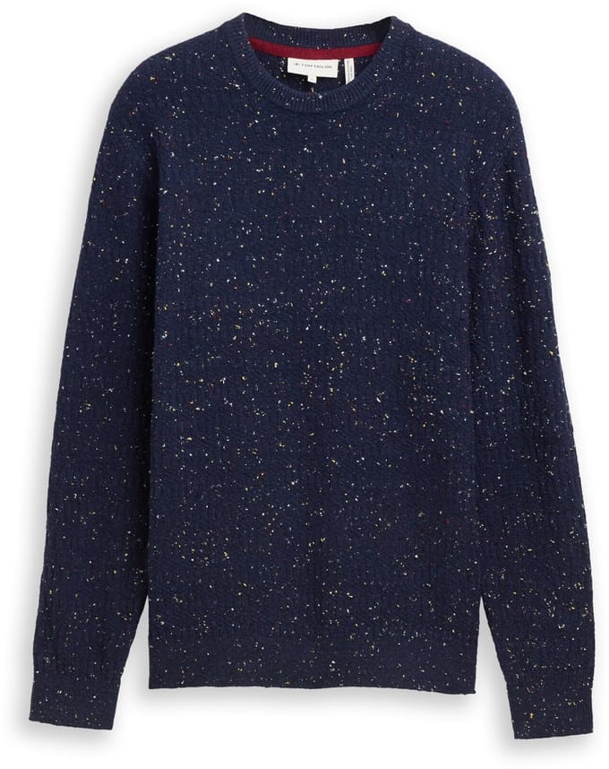 Tom Tailor - Gebreide trui met ronde hals - Maat M - navy multicolor neps