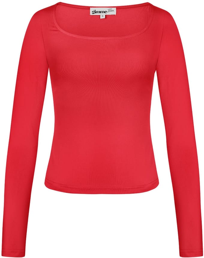 Nauwsluitende Polyester Vrouwen Lange Mouw Crop Top - Rood - Maat M