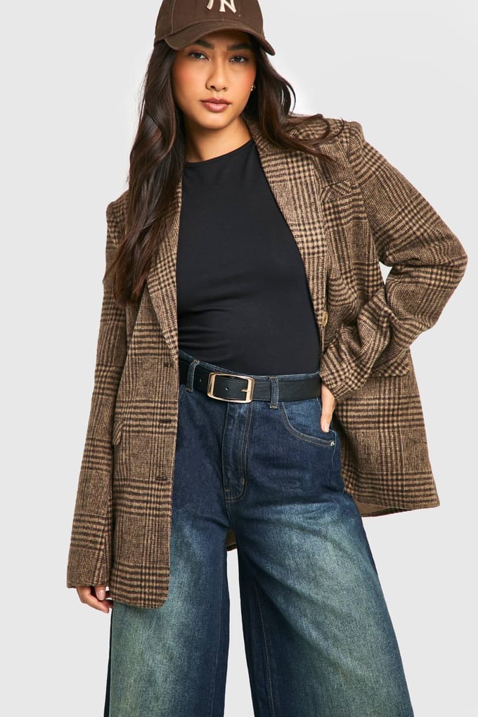 boohoo Dames Chunky Gouden Gesp Boyfriend Riem | Zwart | Maat: Small/Medium