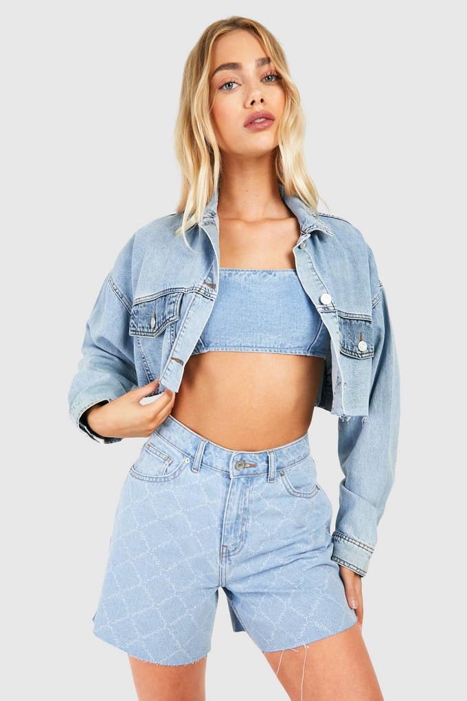 boohoo Dames Raw Hem Laser Cut Denim Shorts | Lichtblauw | Maat: 34