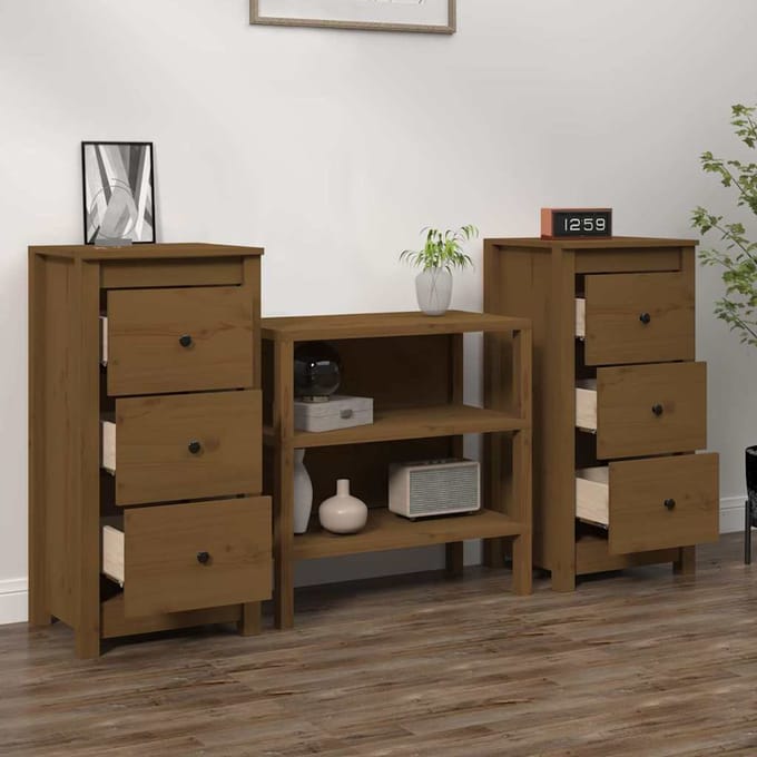 vidaXL - Dressoirs - 2 - st - 40x35x80 - cm - massief - grenenhout - honingbruin