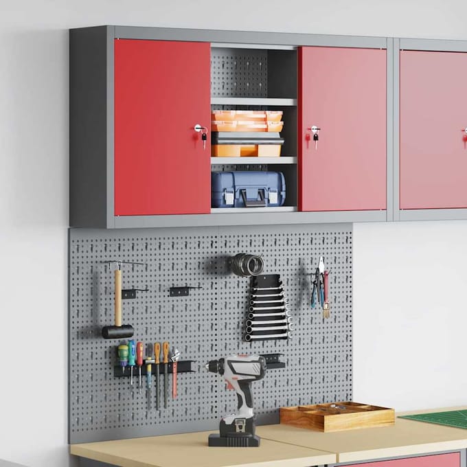 vidaXL - Gereedschapskast - Set - met - plank - 3 - st - Rood - Gepoedercoat - staal