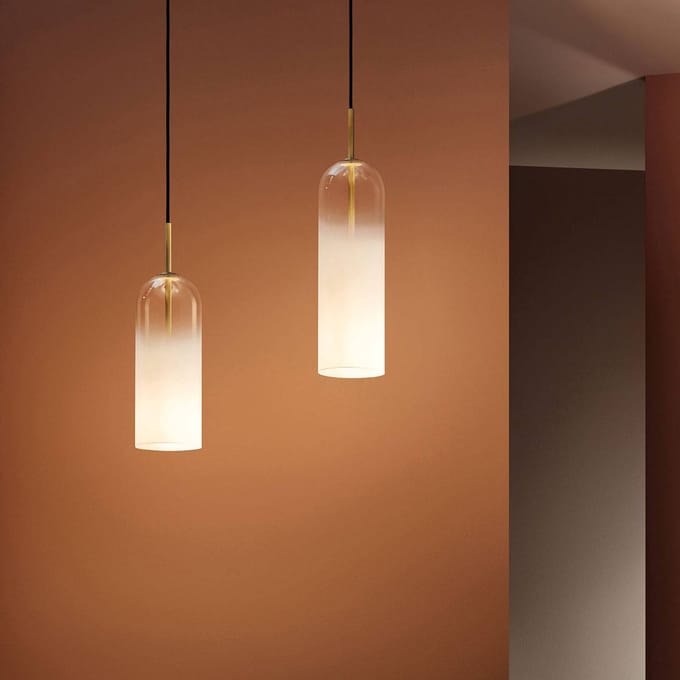 LEDS-C4 Glam hanglamp, glas wit, hoogte 38,5 cm