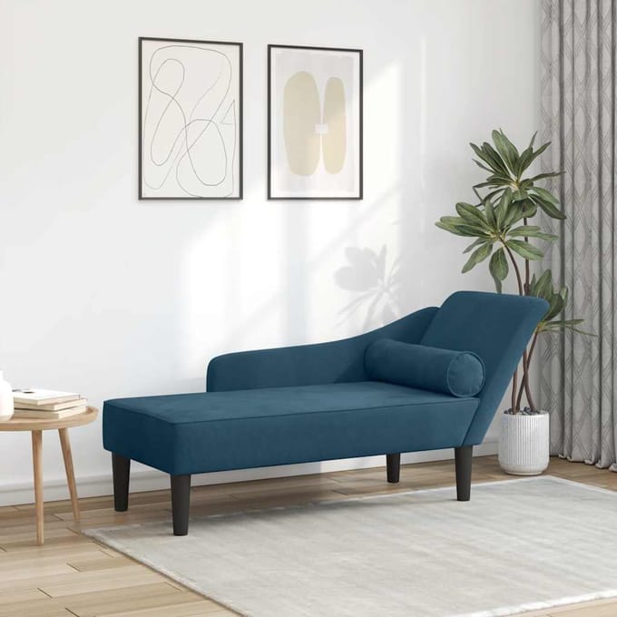 vidaXL - Chaise - longue - met - kussens - fluweel - blauw