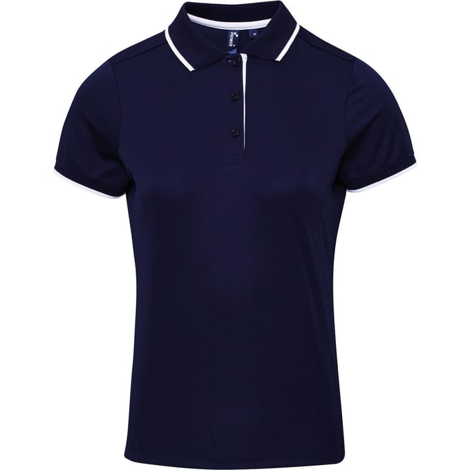 Premier Dames/dames Contrast Coolchecker Poloshirt (Marine / Wit)