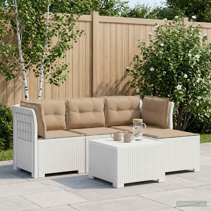 vidaXL - 4-Zitter - Tuin - Sofa - met - Kussens - Rattan - Look - PP - Wit