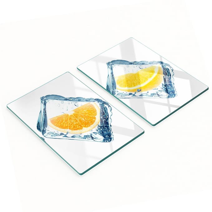 Glazen snijplanken met grafische fruitblokjes, 2x40x52 cm
