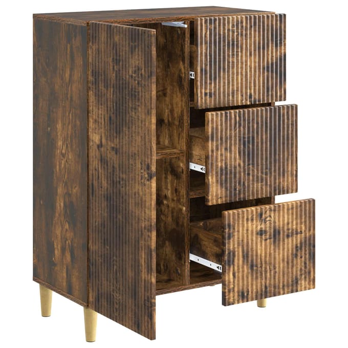 vidaXL - Dressoir - met - lade - Gerookt - eiken - 66 - x - 34,5 - x - 90 - cm - Bewerkt - hout