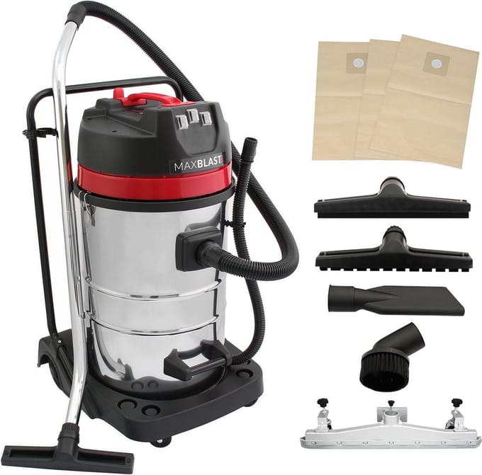 Industriële stofzuiger - zilver - 80l - 3000w drievoudige motor