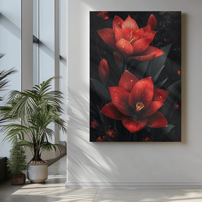 Canvas Schilderij - Rode Bloemen - 150x100x2 cm
