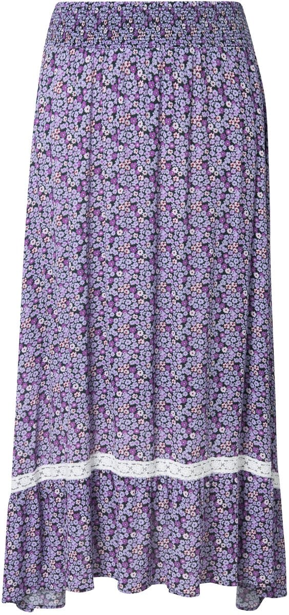 Ulla Popken - Dames - Midirok bloemen A-lijn elastische tailleband - Lavendel - Maat 42+