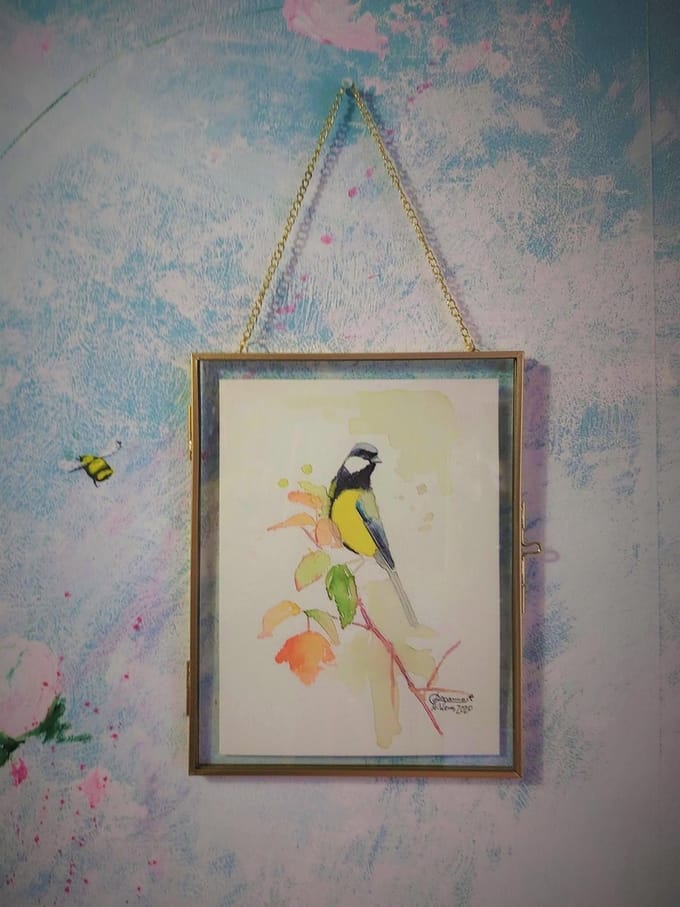 origineel aquarel koolmeesje van kunstenares Rosanna Feikens