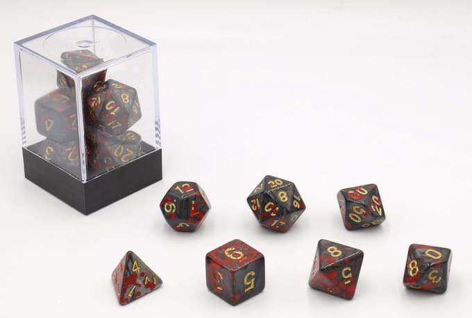HOT Games Dobbelstenen Bloodspatter Zwart 7 Set.