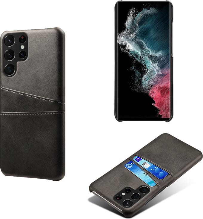 Backcover met Opbergvakjes + PMMA Screenprotector voor Galaxy S23 Ultra _ Zwart
