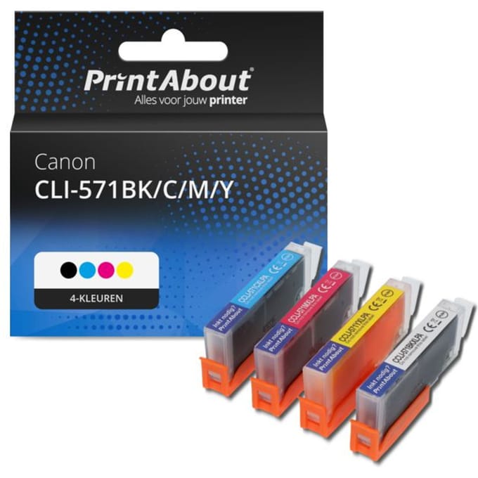 PrintAbout huismerk Inktcartridge CLI-571BK/C/M/Y 4-kleuren Multipack Geschikt voor Canon