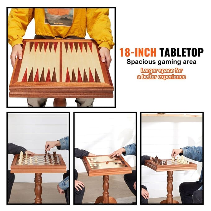 3-IN-1 Schaken Dammen Backgammon Tafel Set, 18 Inch Premium Houten Schakeltafel, Deluxe Combo Speltafel Meubelset, Schakers Bordspel Cadeau voor