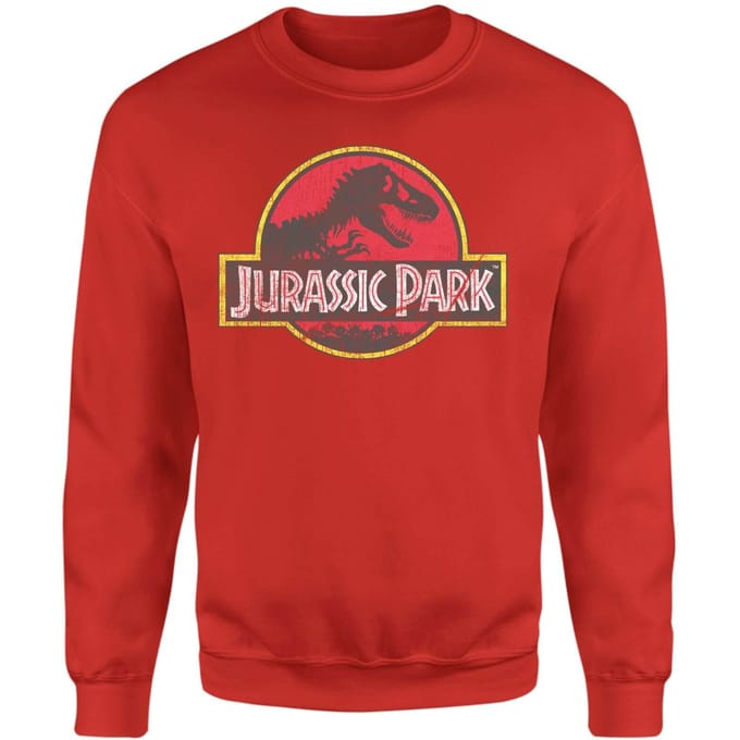 Jurassic Park Logo Vintage Sweatshirt - Red - XXL