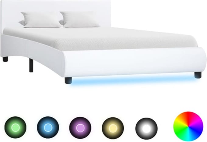 vidaXL - Bedframe - met - LED - kunstleer - wit - 140x200 - cm