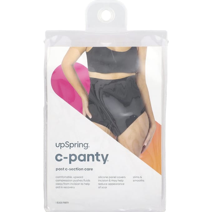 UpSpring, C-Panty®, soin post-césarienne, avec panneaux en silicone, taille haute, 1X/2X, noir, 1 pièce gray