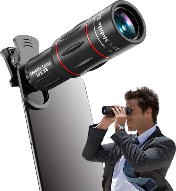 18x telescooplens voor de smartphone - met uitschuifbare Tripod Statiefhouder - zwart