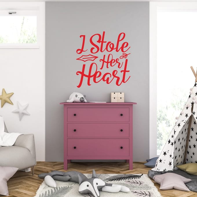Muursticker - I Stole Her Heart - 58 x 60 - Rood