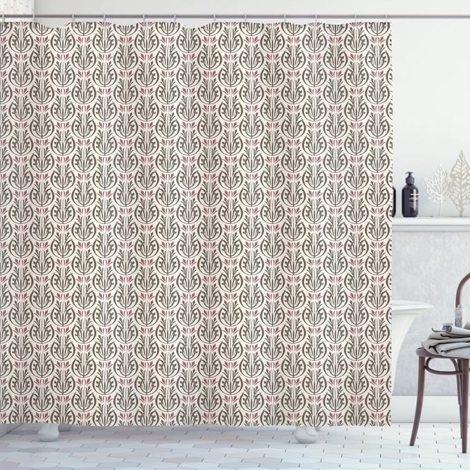 ABAKUHAUS Jugendstil douchegordijn – 175×200 cm – legergroen roze