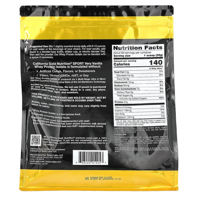 Bessen Vanille Wei Eiwit Isolaat, 2,27 kg(5 pond)