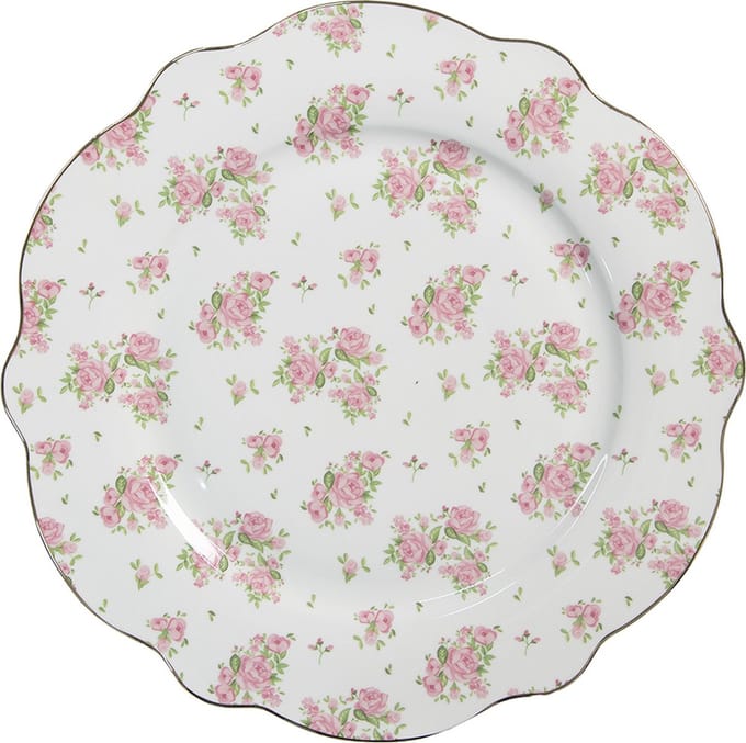 Clayre & Eef Dinerbord Ø 27 cm Roze Porselein Rozen