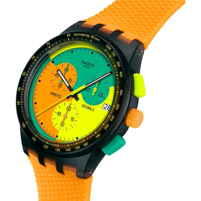 Swatch New Chrono Plastic SUSB422 Neon Signal Flag Horloge
