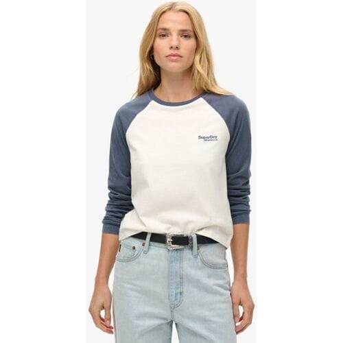 Superdry Essential Baseballtop met Logo en Lange Mouwen Blauw Grootte: 44