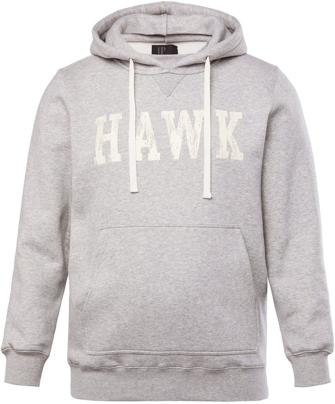 JP 1880 - Heren - Hoodie capuchon kangoeroezak borstprint - Grijs melange - Maat 4XL