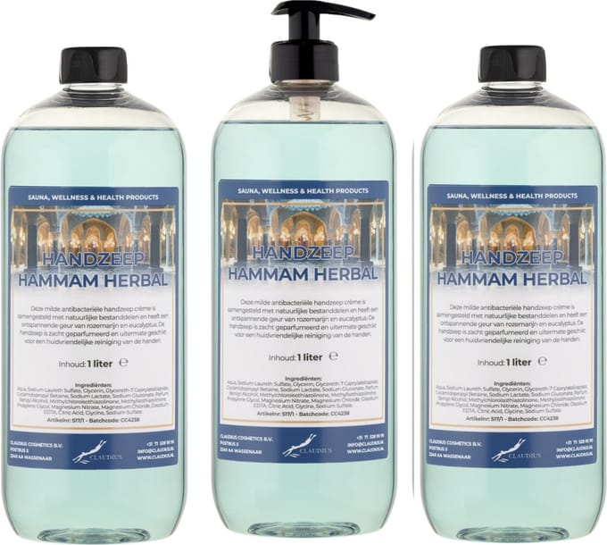 Handzeep Hammam Herbal 1 liter - met gratis pomp - set van 3 stuks