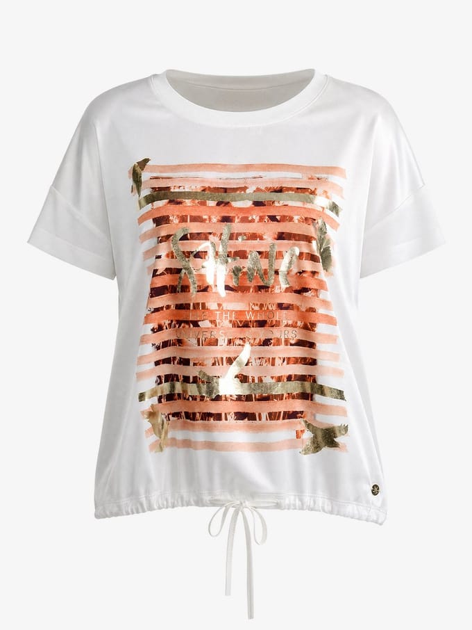 van Verla - Shine Tshirt - Dames - Korte mouw - Ronde hals - wit / oranje - Maat M