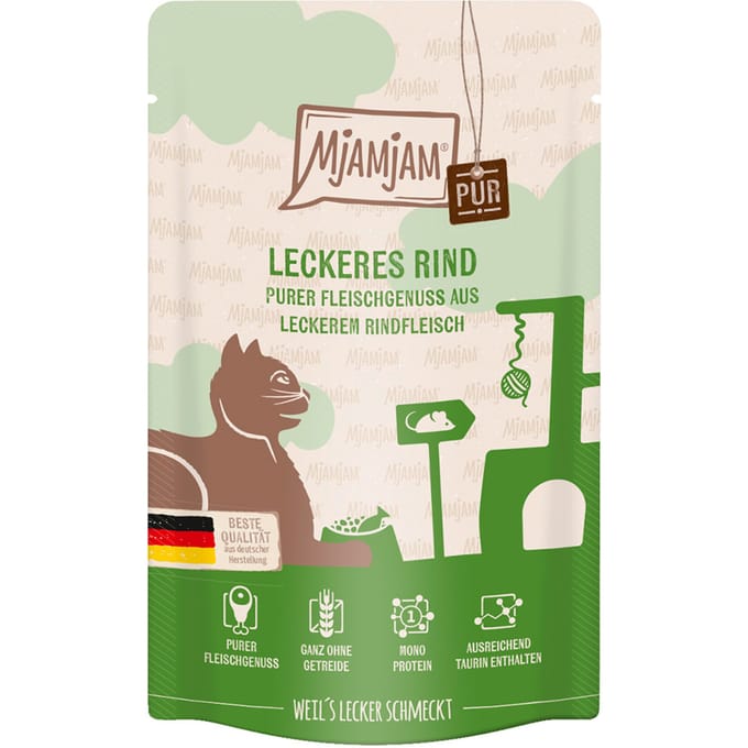 Economy Pack 24x125g MjAMjAM Quetschie Pure Meat Delight Delicious Pure Beef kattenvoer nat