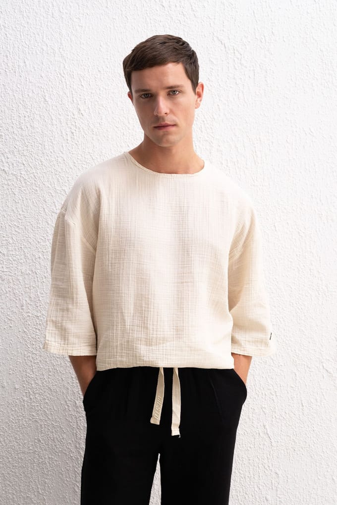 Muslin Crew Neck Langewaar T-Shirt