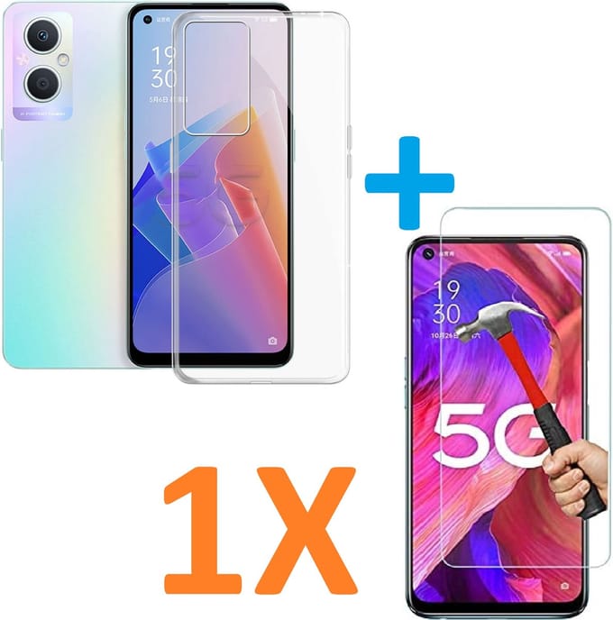 Soft TPU Transparant hoesje Silicone Case + 1 stuk Glas Screenprotector Geschikt voor: Oppo A96