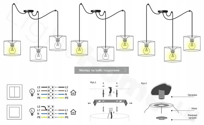 Light-Home WERONA – Hanglamp – 3-lichts – Zwart/Koper – Metalen Constructie – Verstelbare Hoogte